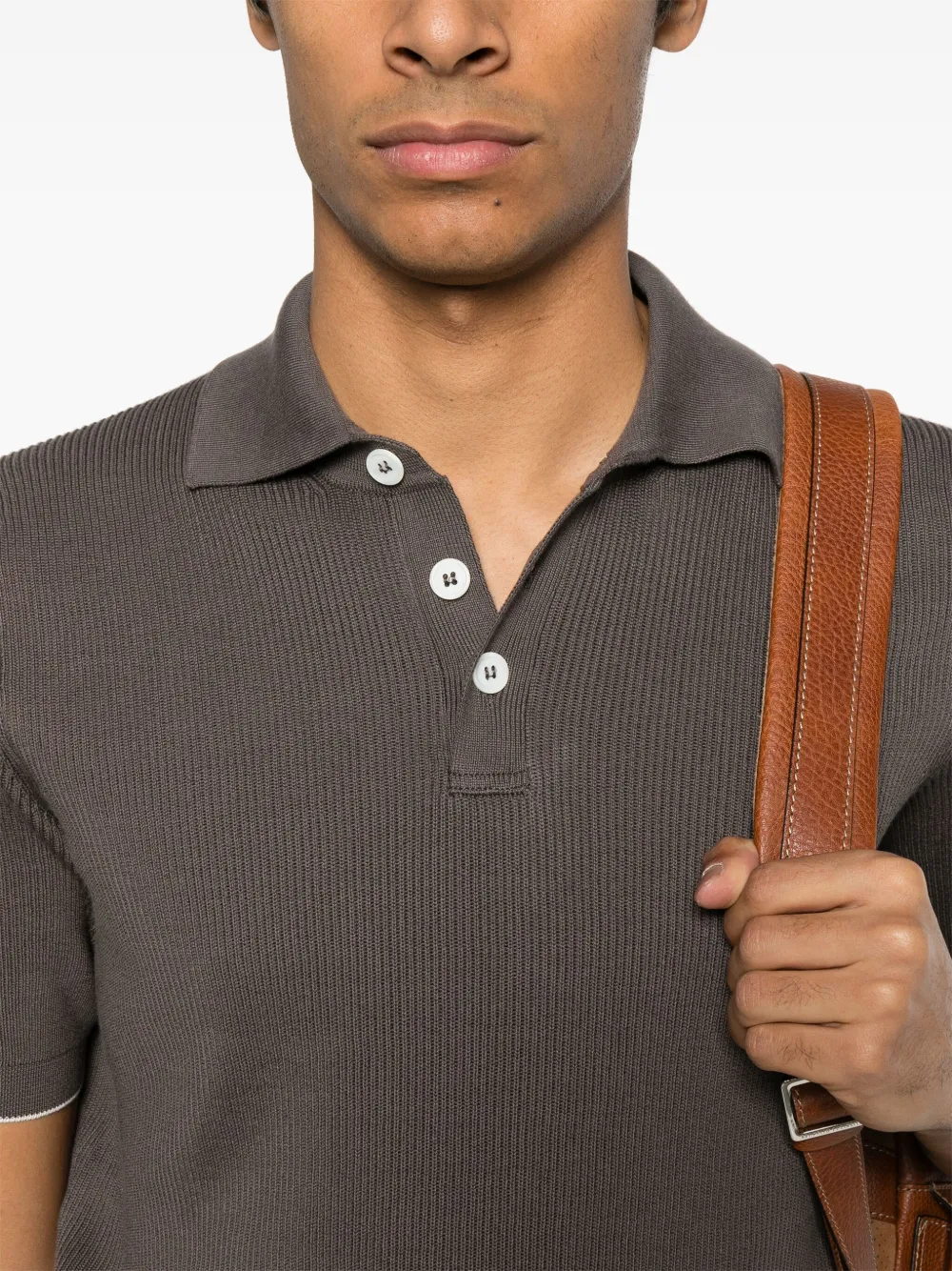 Brunello Cucinelli Ribgebreid poloshirt Grijs