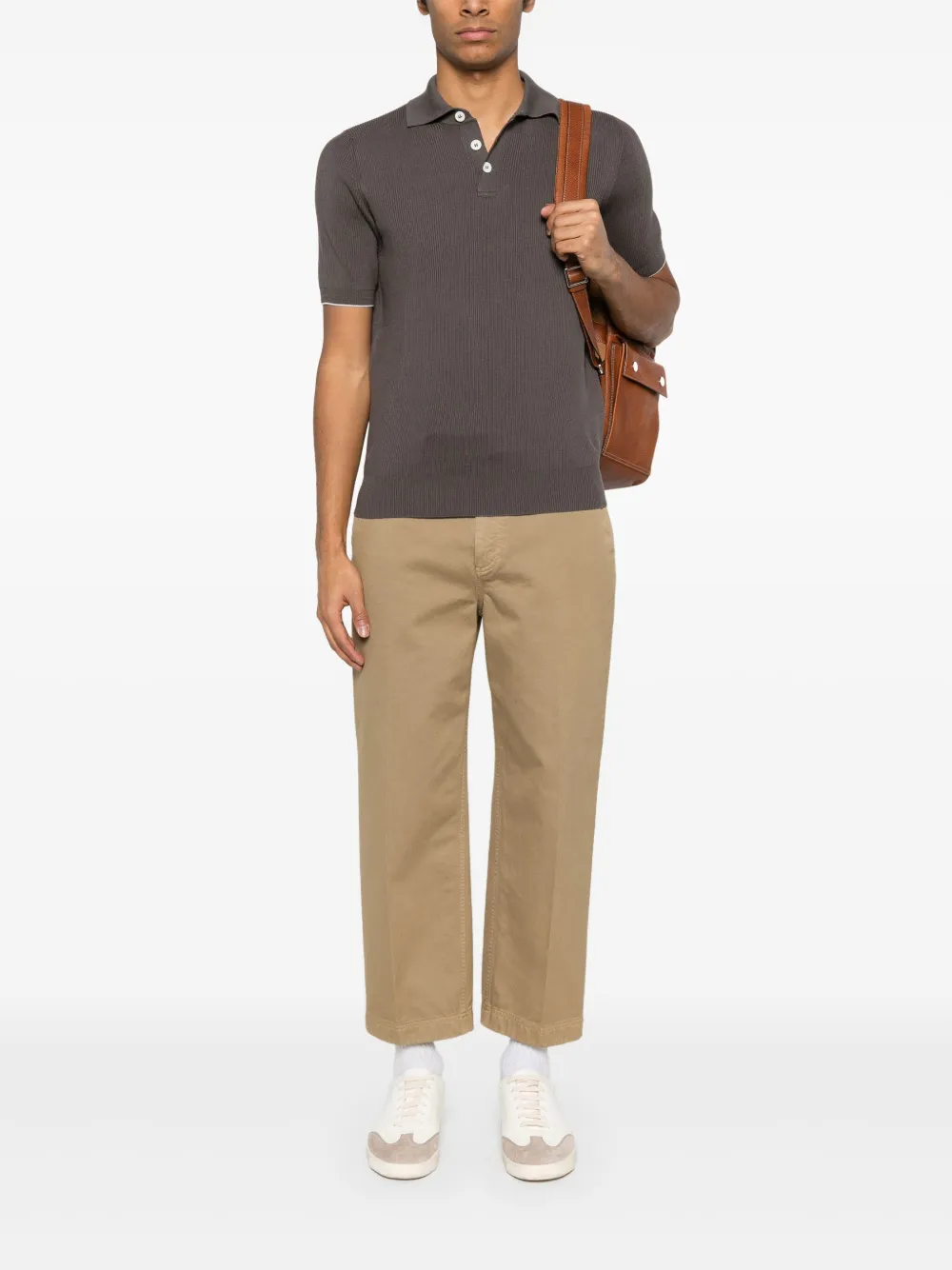 Brunello Cucinelli ribbed-knit polo shirt - Grijs