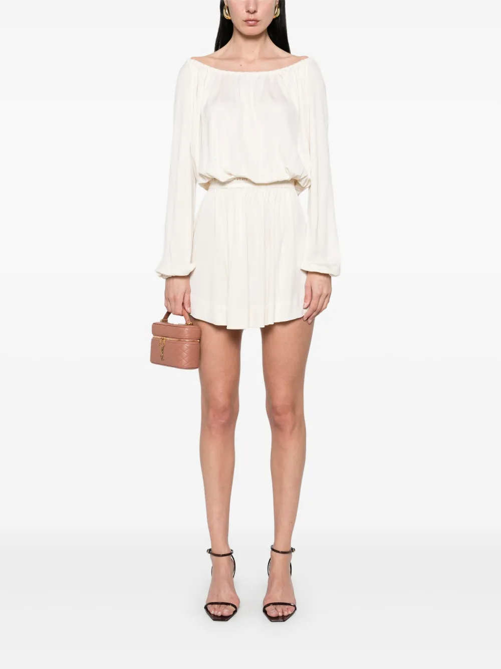 Saint Laurent Gesmockte jersey mini-jurk - Beige