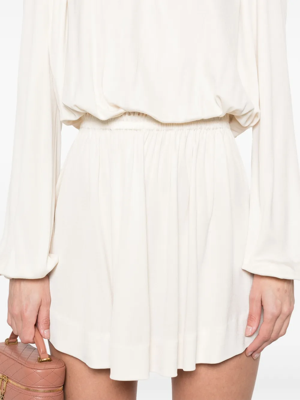 Saint Laurent Gesmockte jersey mini-jurk Beige