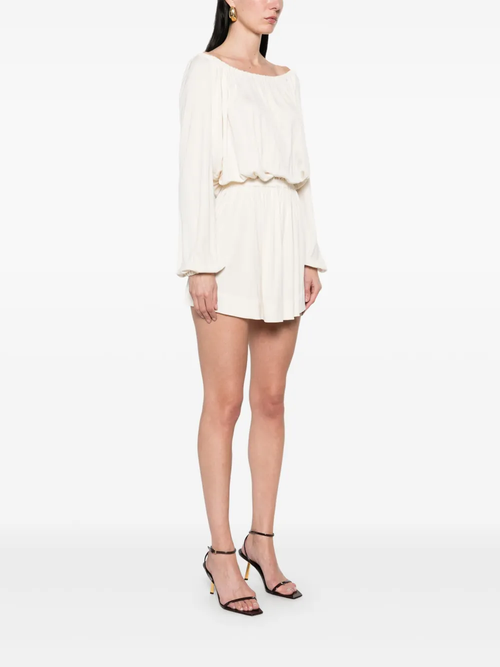 Saint Laurent Gesmockte jersey mini-jurk Beige