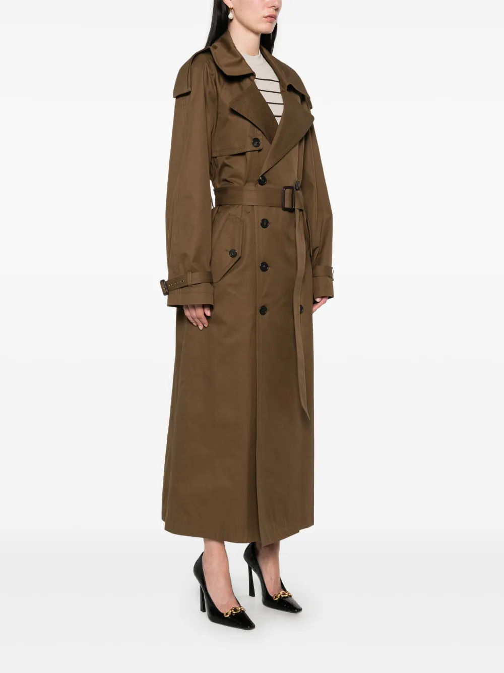 Saint Laurent Cotton Twill Trench Coat In Brown