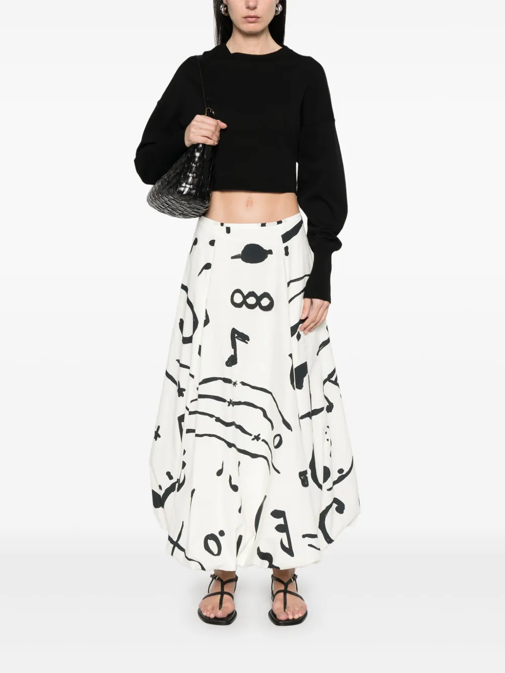 Alysi Katoenen maxi-rok met print - Wit