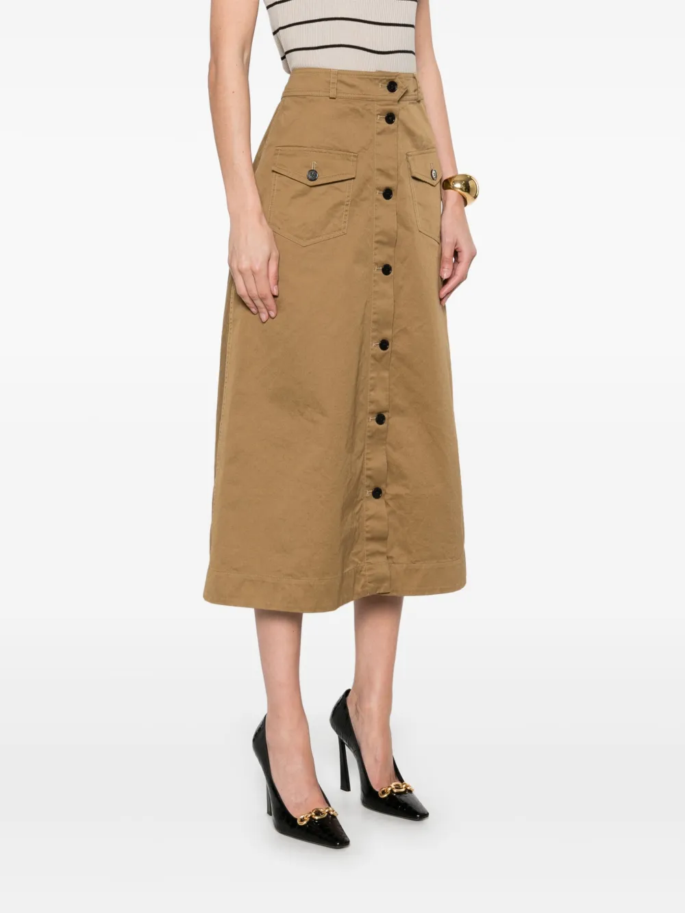 Saint Laurent Katoenen midi-rok Bruin