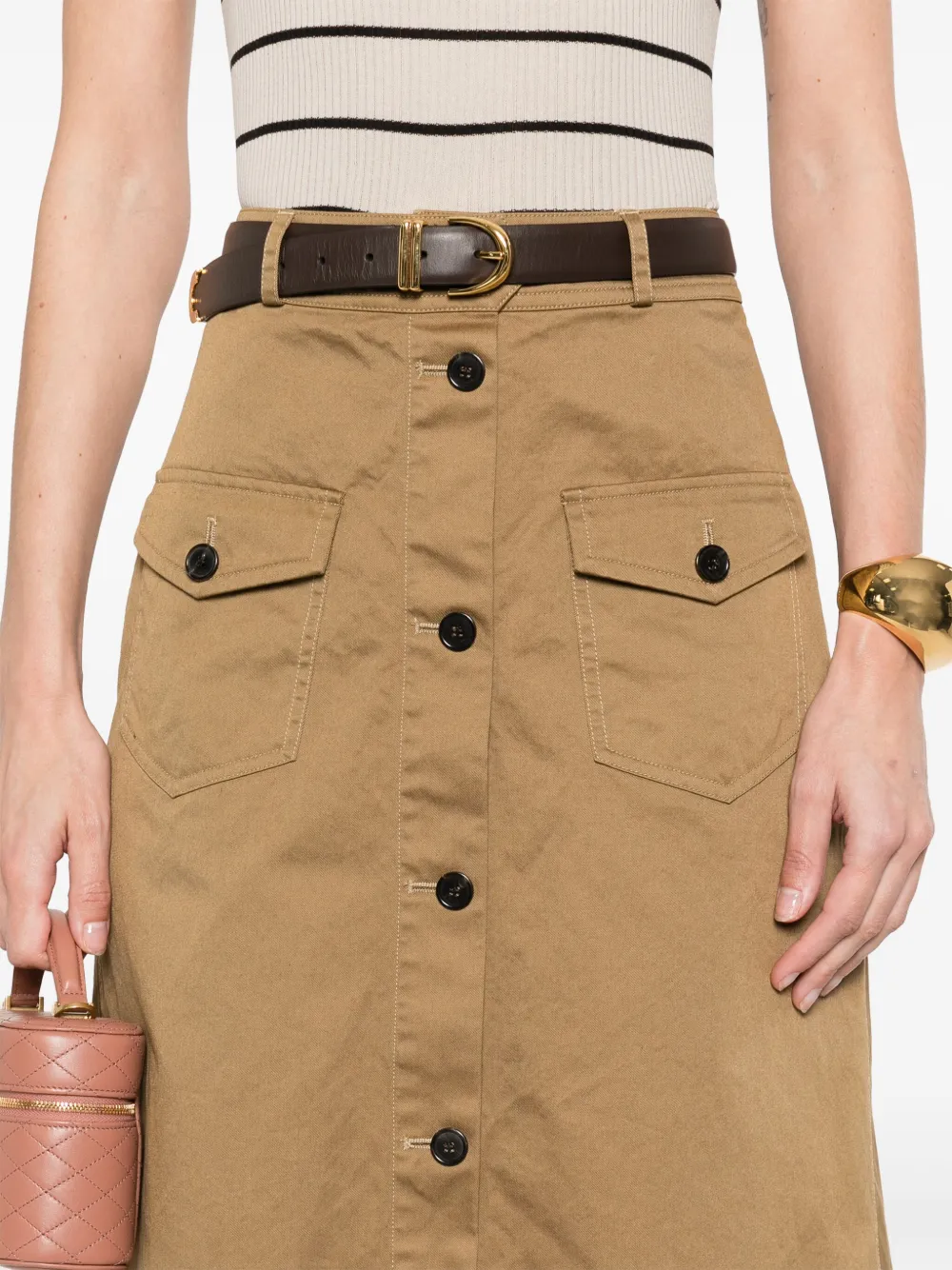 Saint Laurent Katoenen midi-rok Bruin