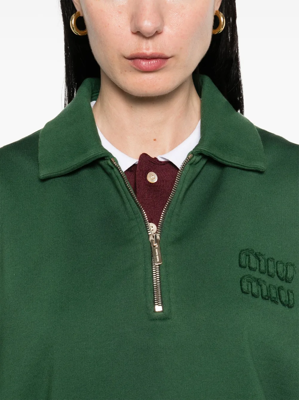 Miu Poloshirt met logopatch en rits Groen
