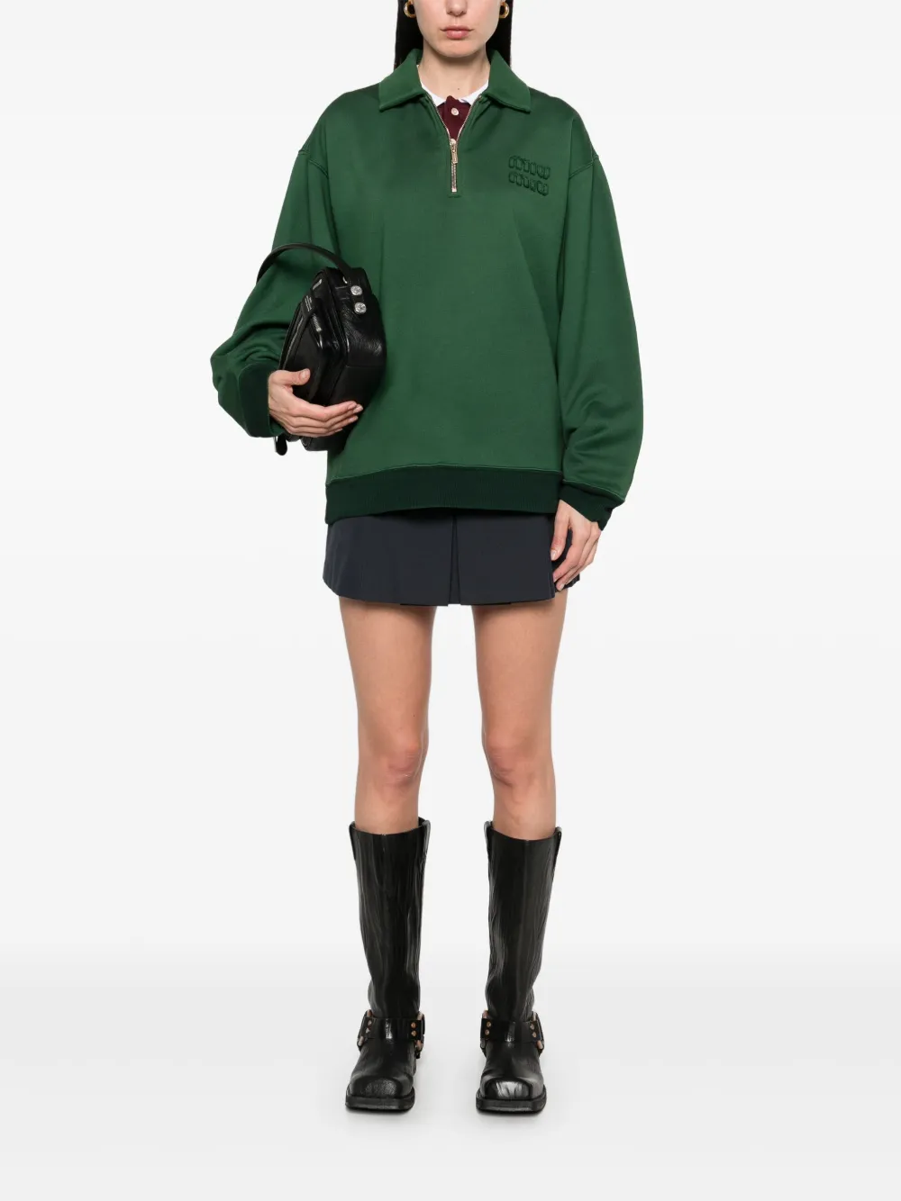 Miu Miu Poloshirt met logopatch en rits - Groen