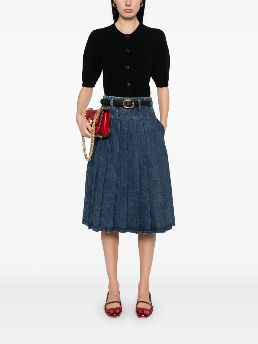 Self-Portrait denim midi skirt - Blauw