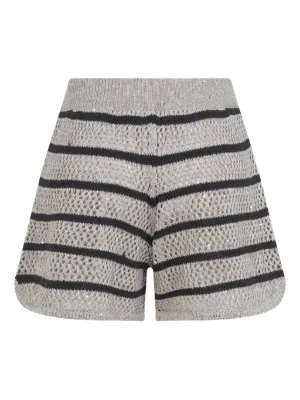 ボトムスその他 BRUNELLO CUCINELLI Dazzling Striped Net Linen Shorts Striped cotton and silk Bermuda shorts in white - Brunello