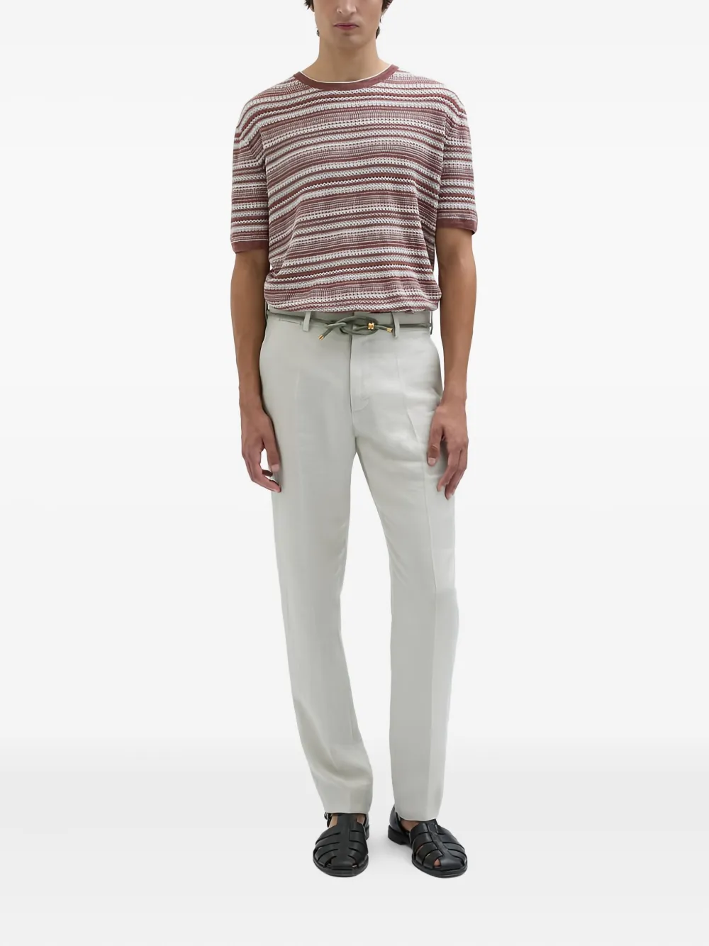 Agnona Linsee gebreid T-shirt met gestreept jacquard - Rood