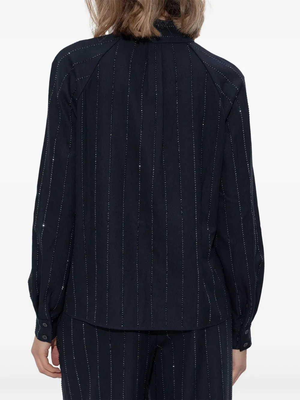 Self-Portrait Blouse met krijtstreep en stras Blauw