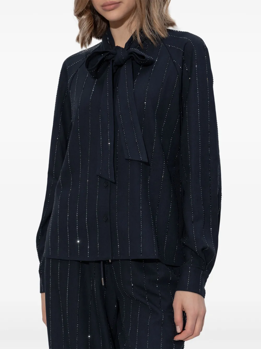 Self-Portrait Blouse met krijtstreep en stras Blauw