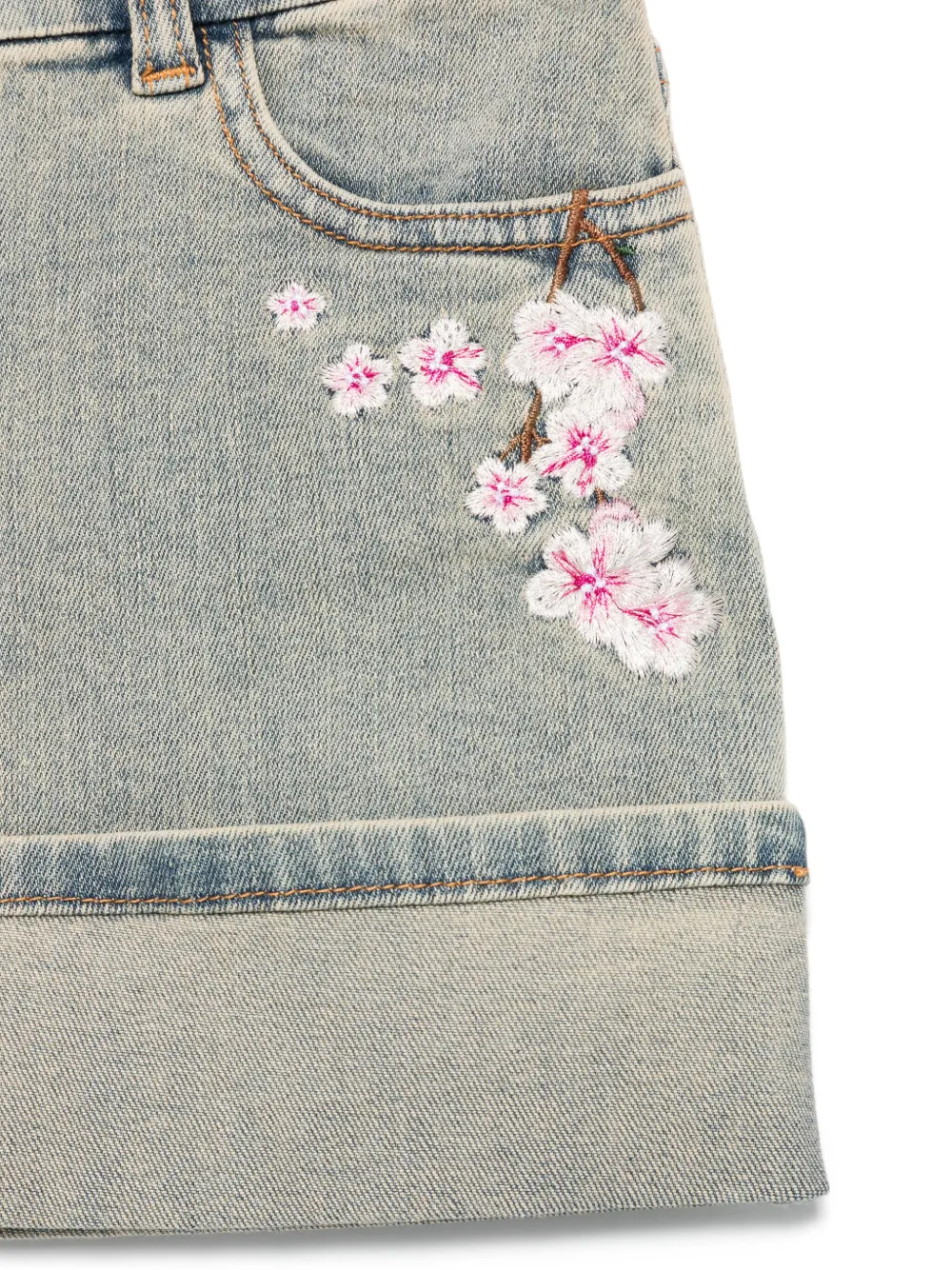 Monnalisa Spijkerrok met geborduurde bloemen Blauw