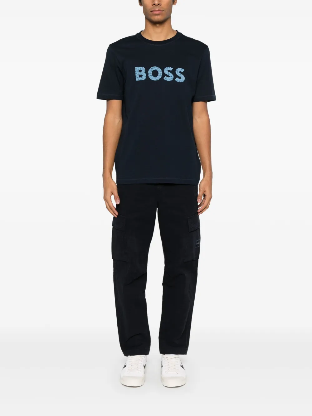 BOSS logo-stamp T-shirt - Blauw