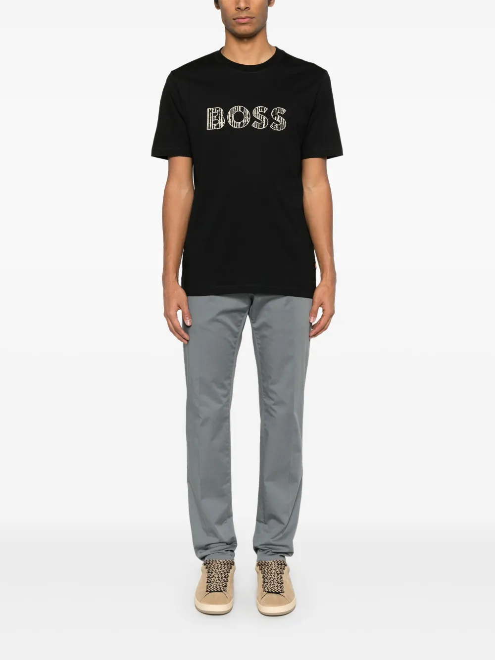 BOSS T-shirt met logoprint - Zwart