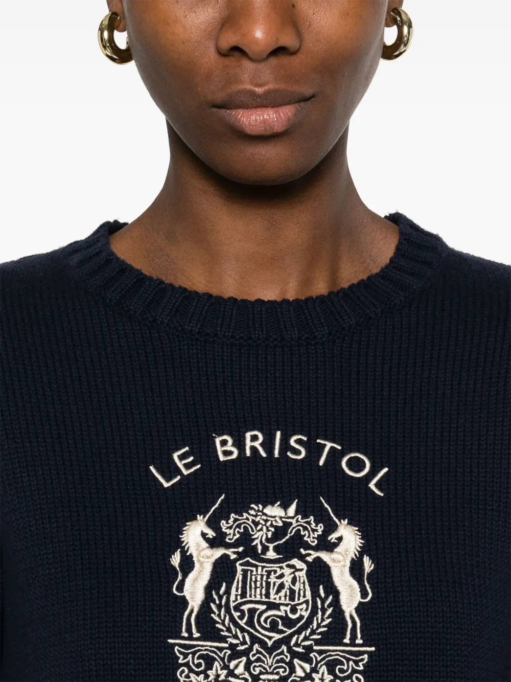 Shop Sporty And Rich X Le Bristol Paris Crest-embroidered Sweater In Blue