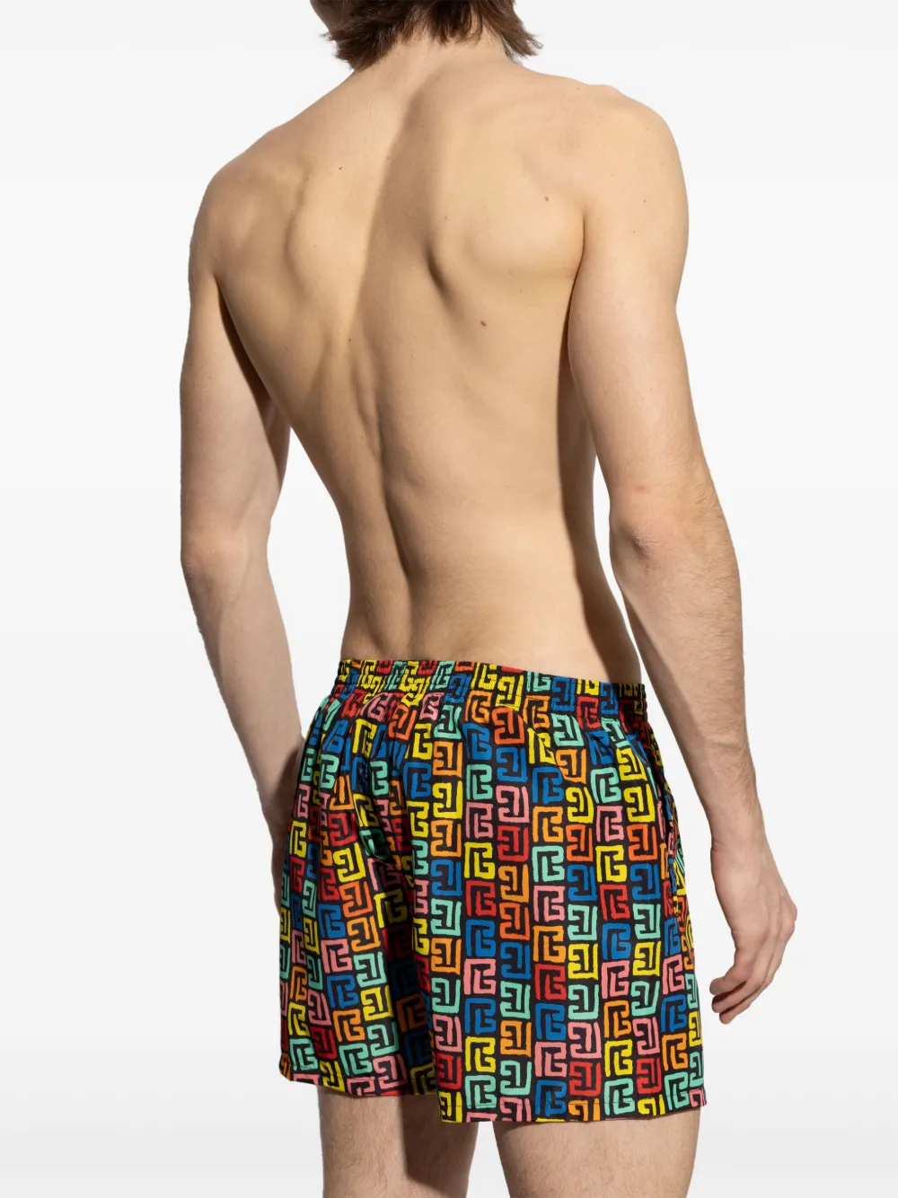 BALMAIN MONOGRAM-PRINT SWIM SHORTS
