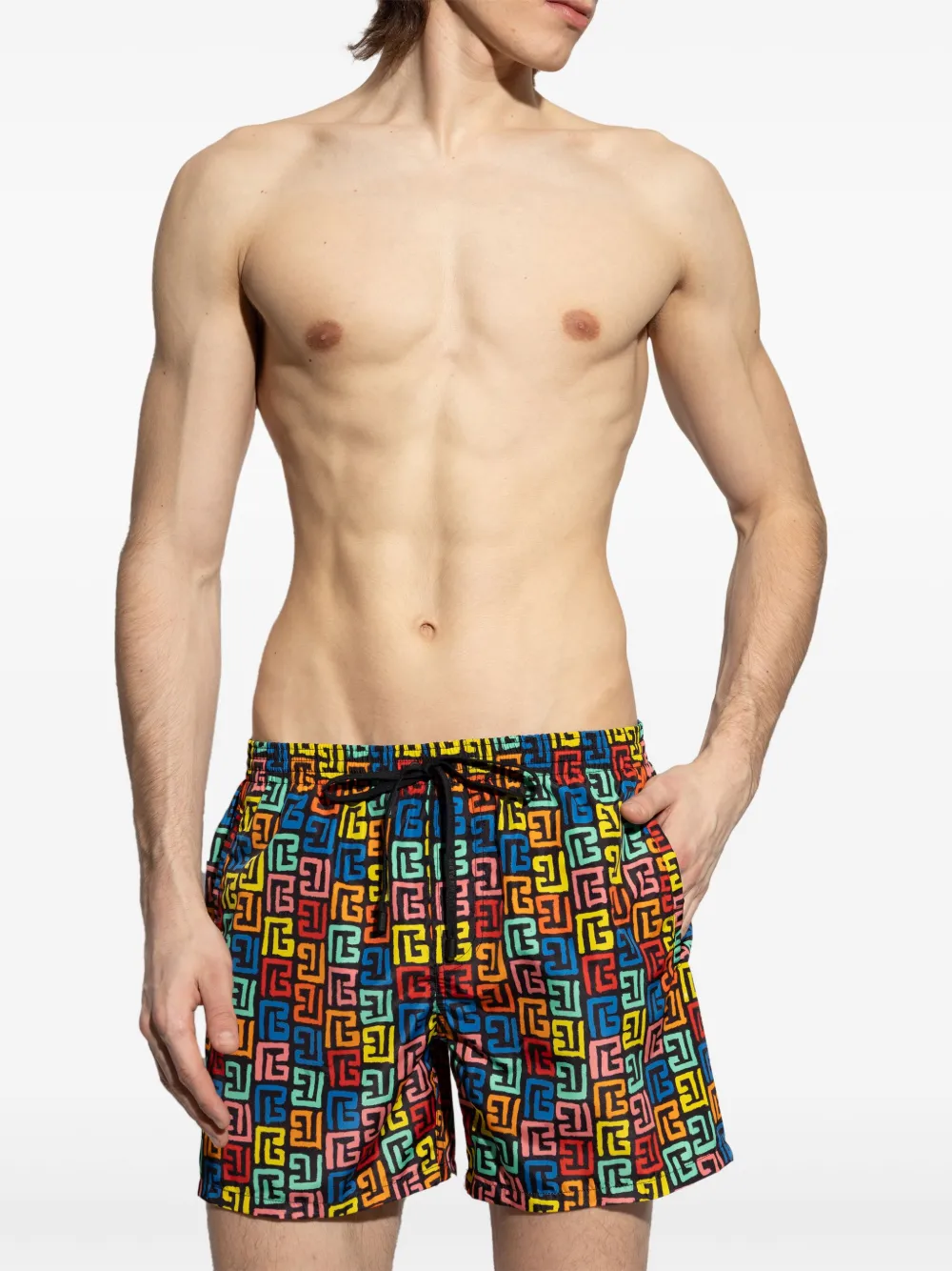 Balmain monogram-print swim shorts - Zwart