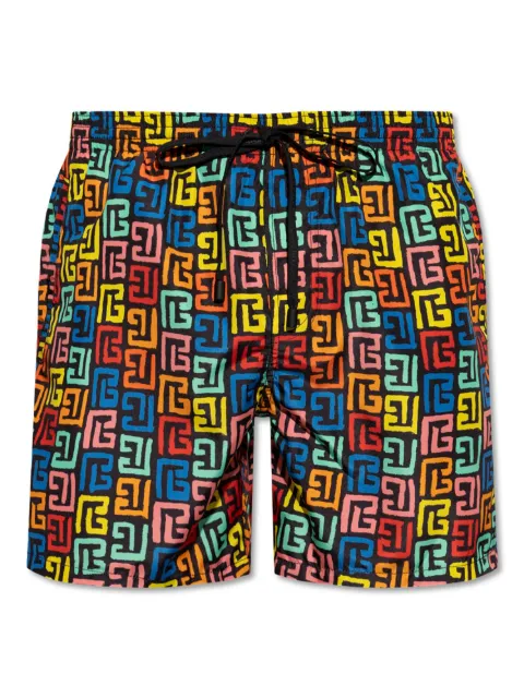 Balmain shorts de playa con monograma estampado