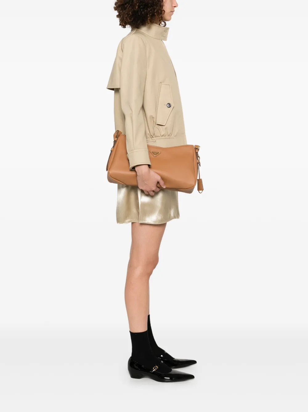 Prada Leren schoudertas - Beige