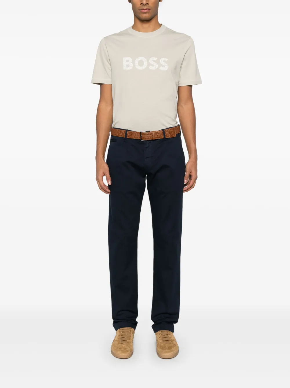 BOSS T-shirt met logoprint - Beige