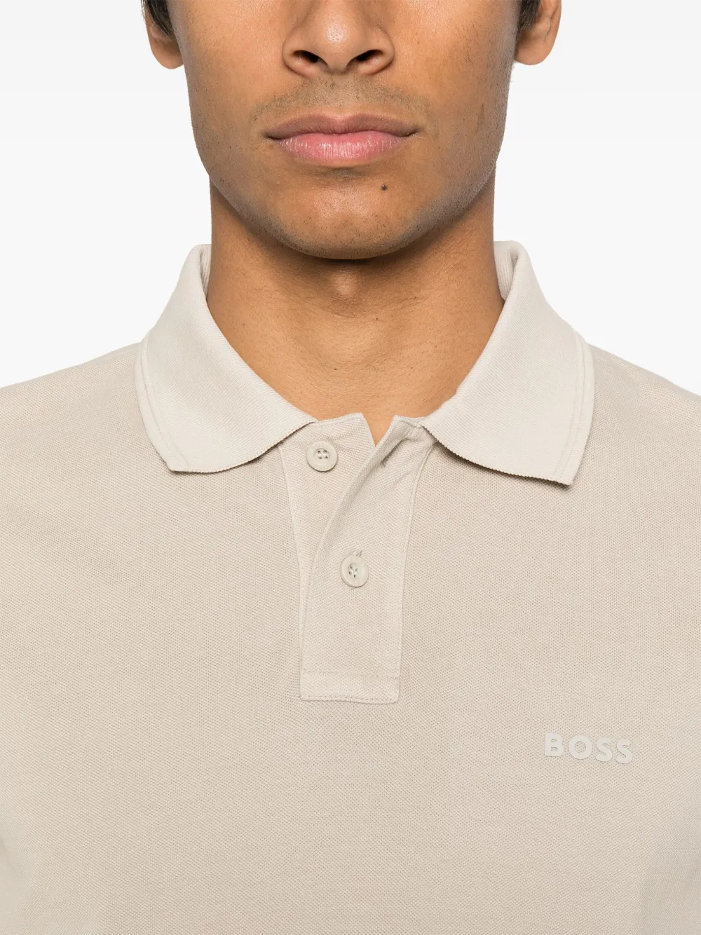 BOSS Piqué poloshirt met geborduurd logo Beige