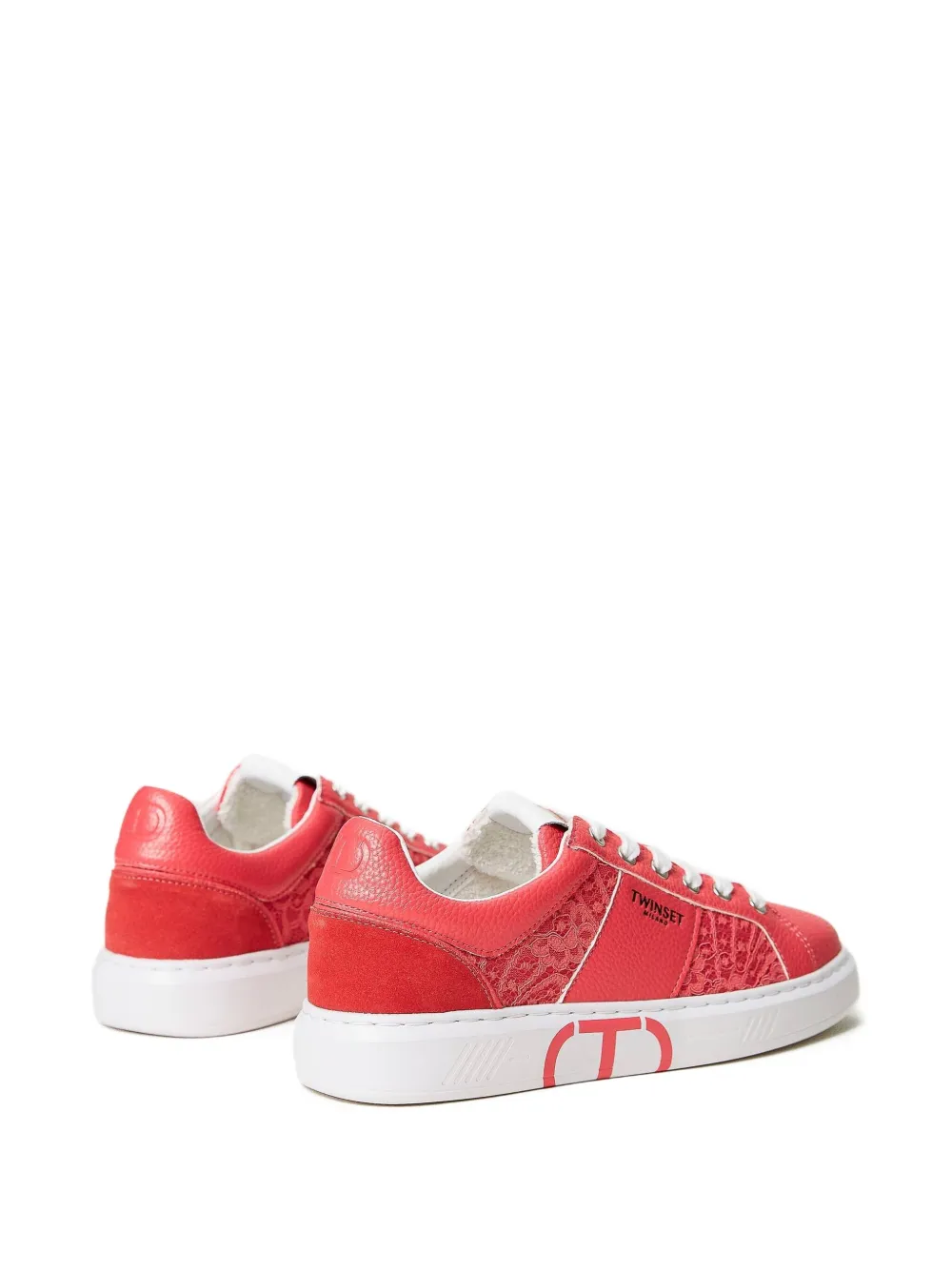 TWINSET lace-panelled sneakers Red