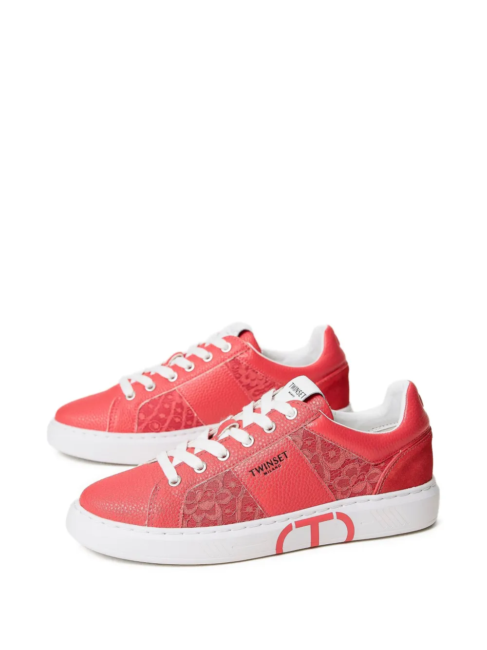 TWINSET lace-panelled sneakers Red