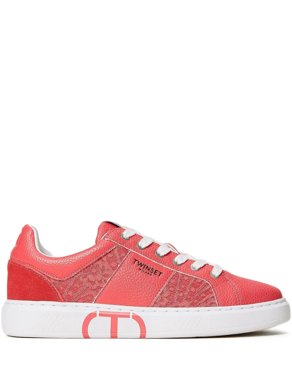 TWINSET lace-panelled sneakers Red