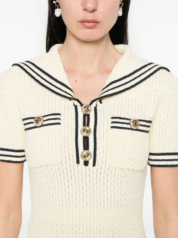 【SELF PORTRAIT】イエローテクスチャニットミニドレス SELF PORTRAIT◇テクスチャニット◇装飾◇ミニドレス[送料込]