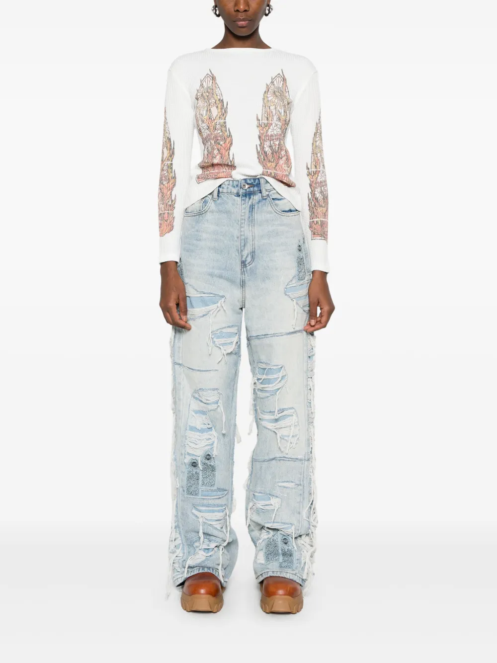 Who Decides War Full Distress Arch jeans - Blauw