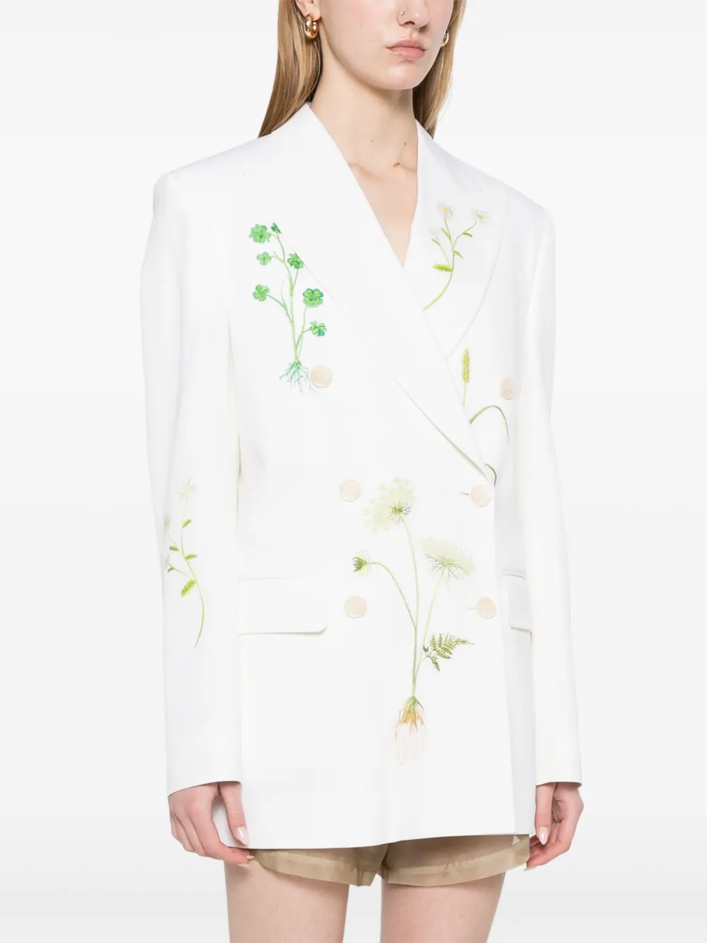 Stella McCartney Blazer met geborduurde bloemen Beige