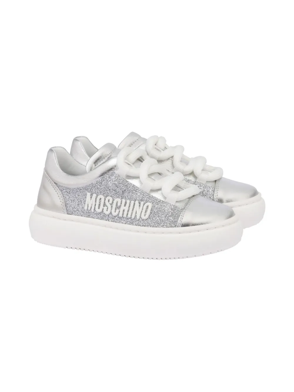 Moschino Kids glitter-detail sneakers Silver