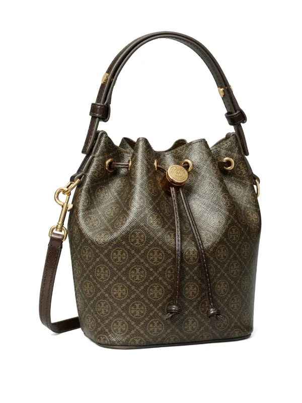 Tory Burch Mini T Monogram Bucket Bag | Brown | FARFETCH SG
