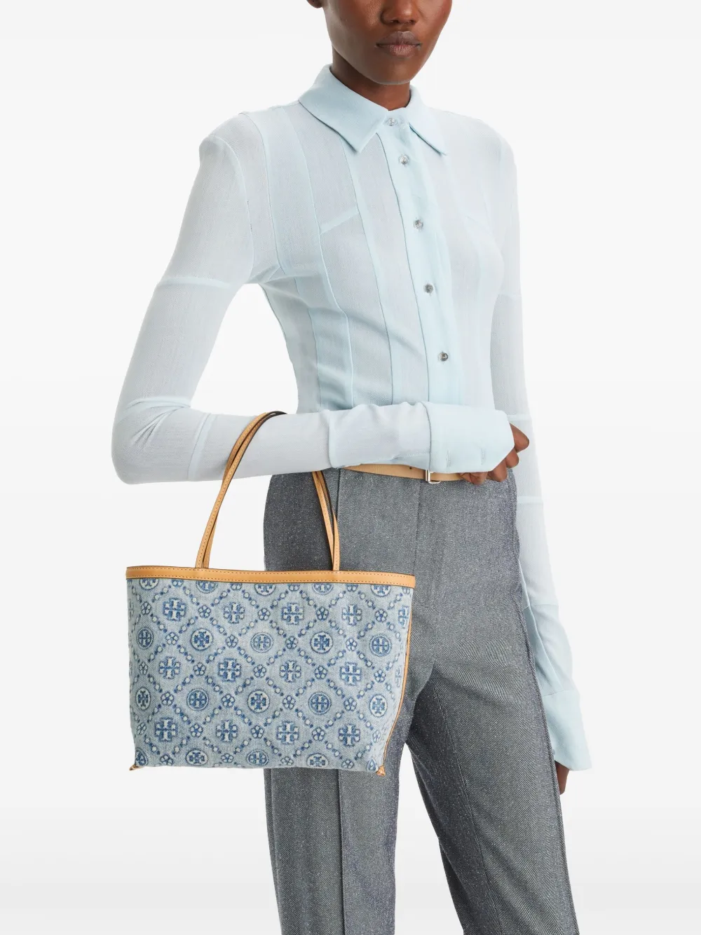 Tory Burch Denim shopper met monogram - Blauw