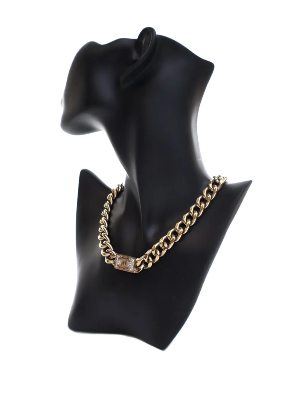 Pre-owned Chanel 2021 Gold Plated Rhinestone Cc Chain Link Choker Necklace Costume Necklace In 金色