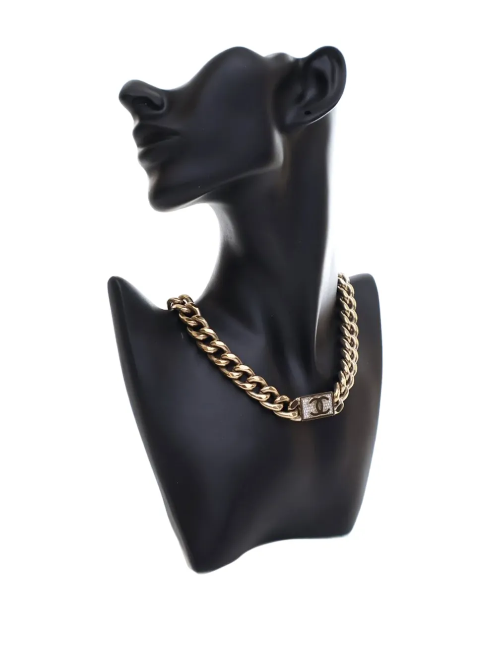 CHANEL Pre-Owned 2021 Gold Plated Rhinestone CC Chain Link Choker Necklace costume necklace - Goud