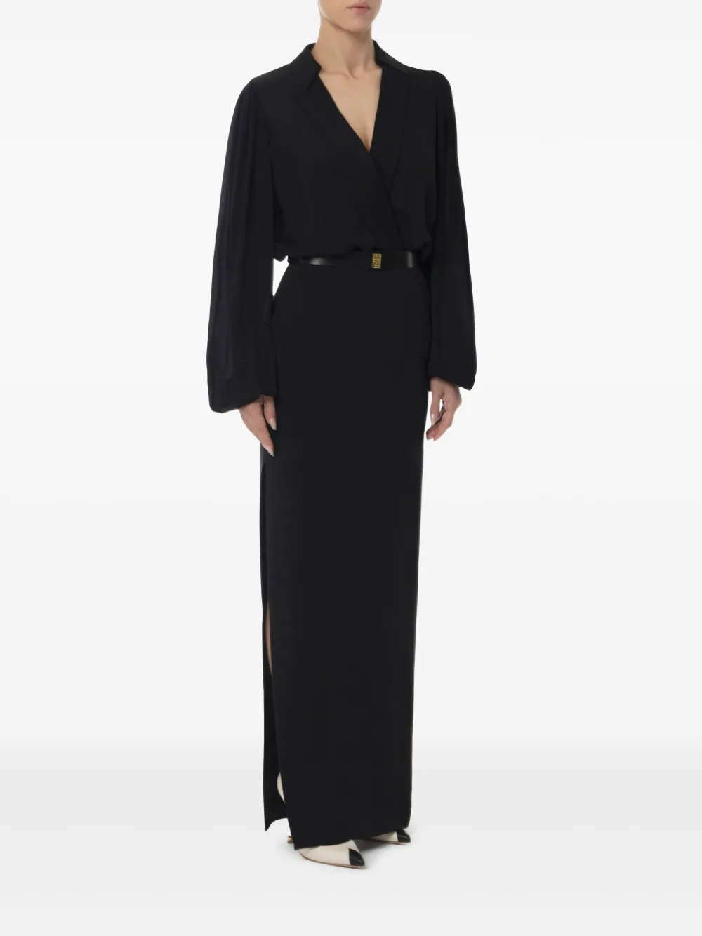 Elisabetta Franchi Crêpe maxi-dress met ceintuur - Zwart