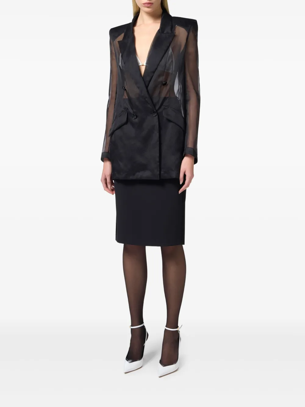 Elisabetta Franchi Organza blazer Zwart
