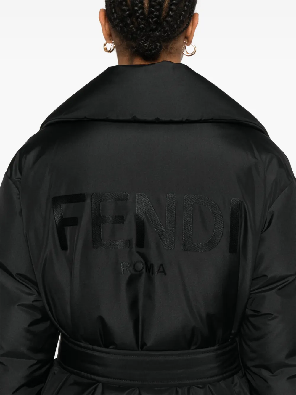 Fendi Logo-embroidered Coat In Black