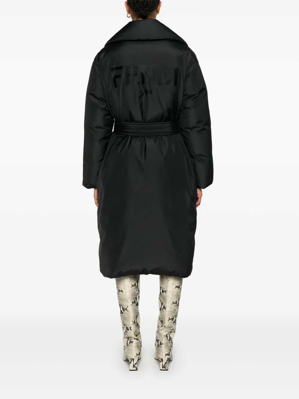 Fendi Logo-embroidered Coat In Black