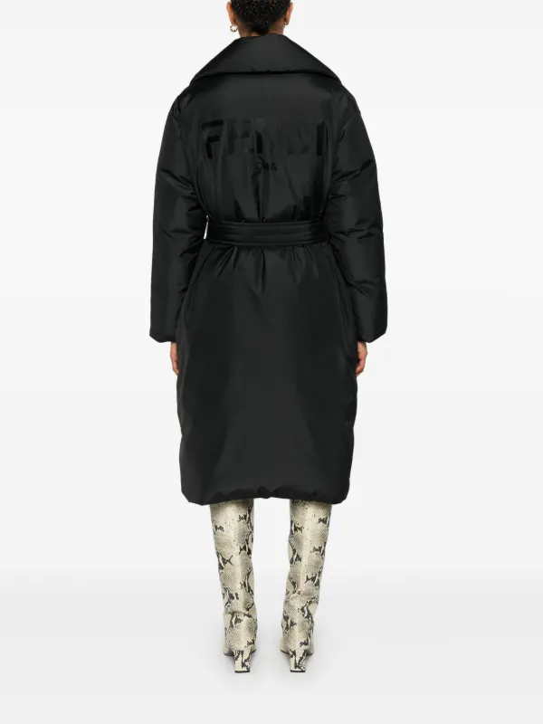 Fendi ロゴパターン ロングコート FENDI ロゴ コート | ブラック | FARFETCH JP