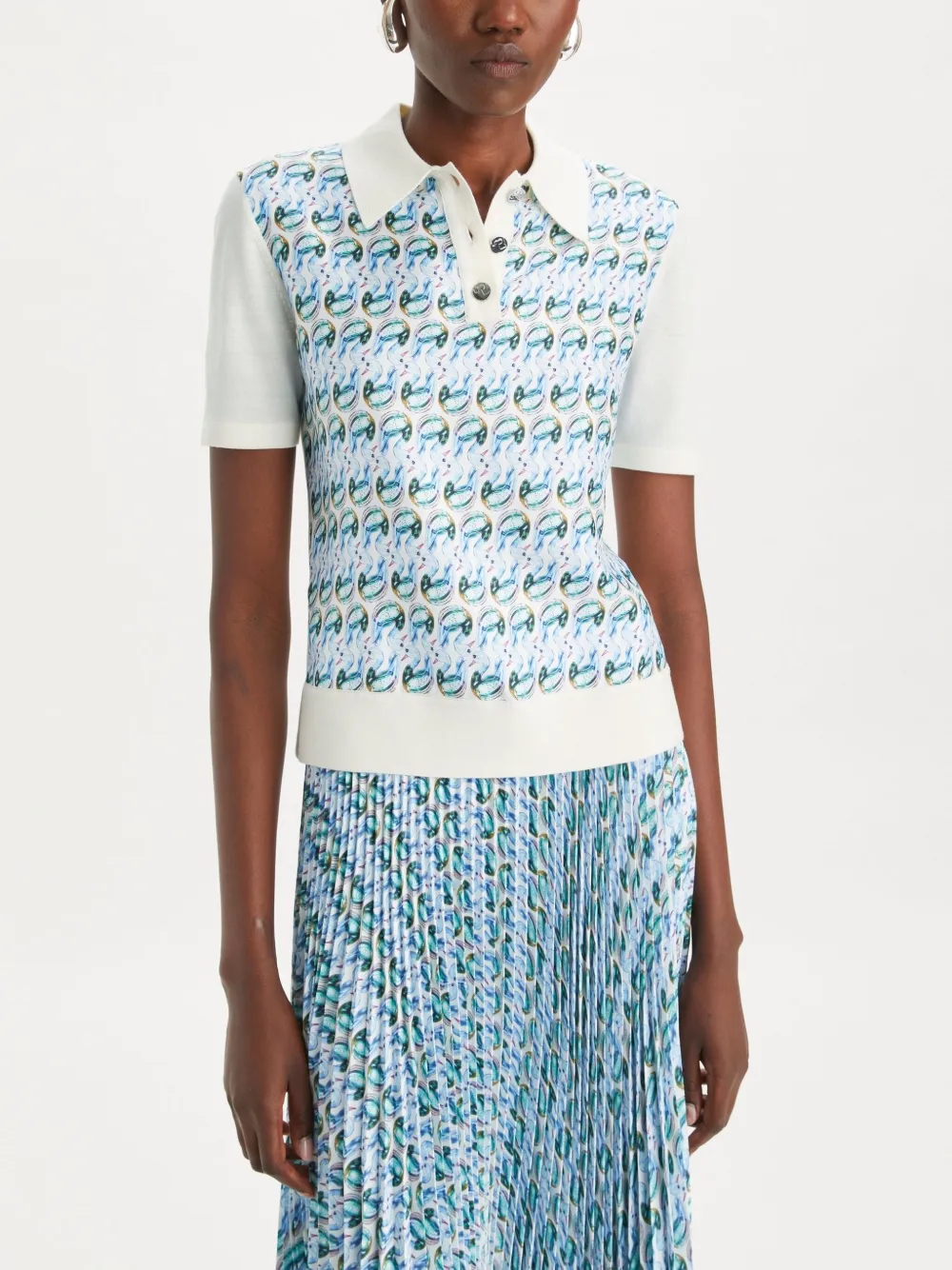 Tory Burch T Monogram Polo Top In Blue