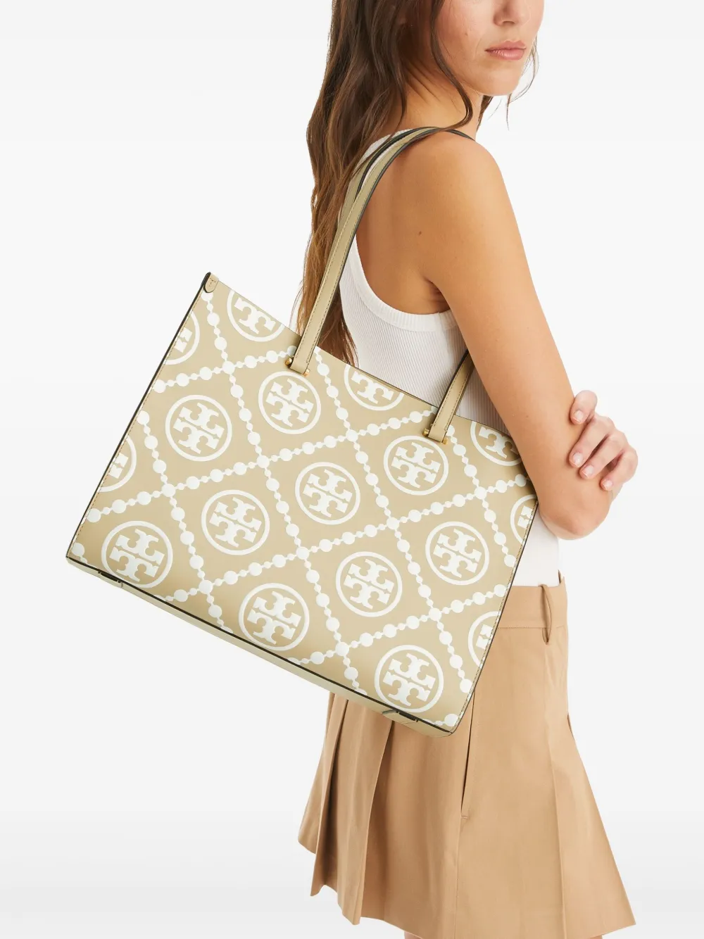 Tory Burch Shopper met monogram-reliëf - Beige