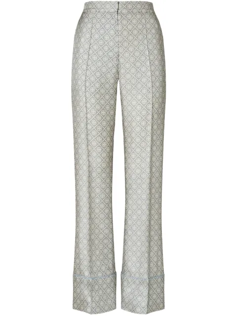 Tory Burch pantalones de seda con monograma T estampado