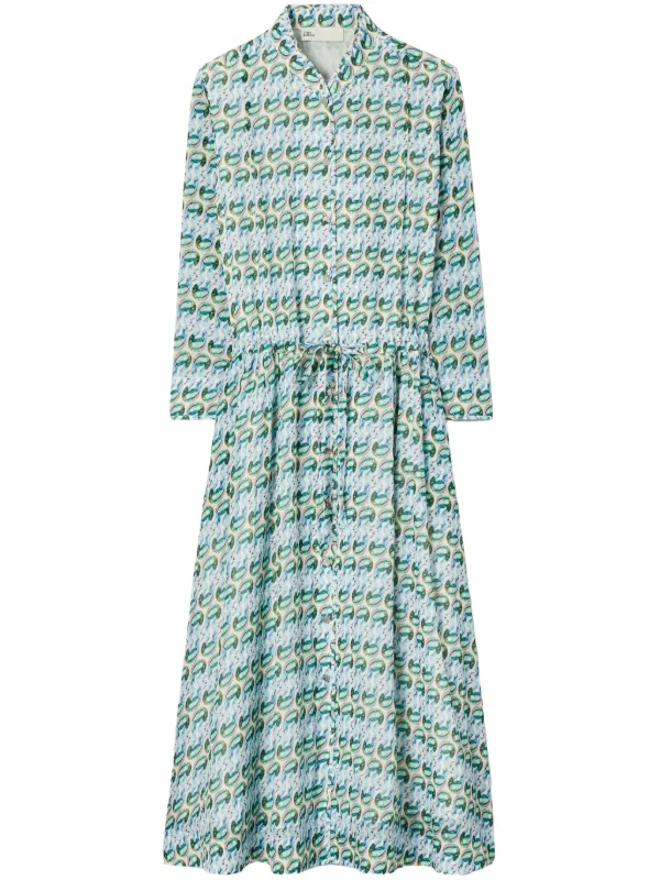 tory burch dress green Tory Burch Bandana Print Ruffled Midi Dress Cream/Green Cotton Size Ex –  Celebrity Owned main image 1