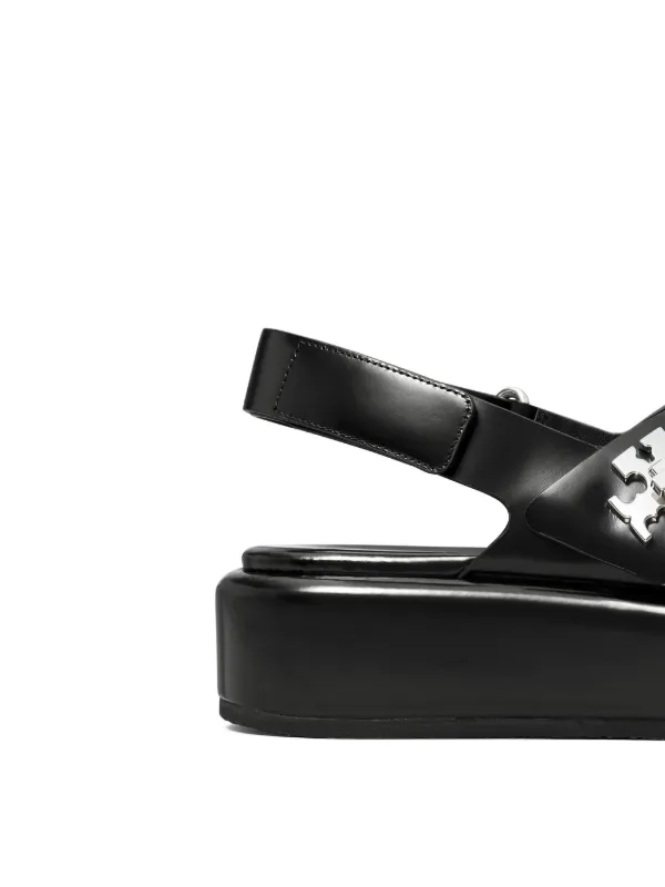 TORY BURCH Tロック40レザープラットフォームサンダル T Lock 40 leather platform sandals in neutrals - Tory Burch