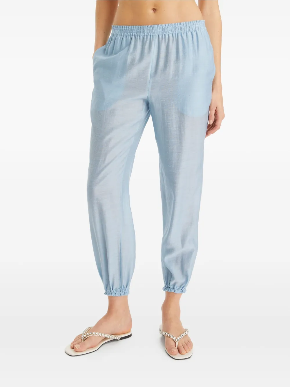 Shop Tory Burch Smocked Trousers In Blue