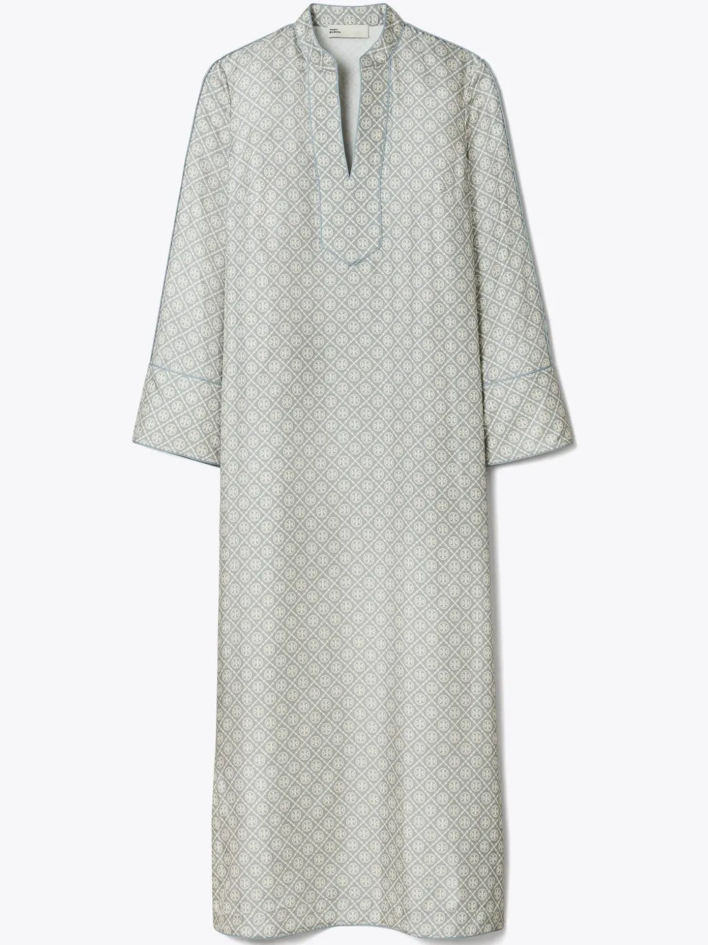 Tory Burch Caftano in seta con monogramma T - Grigio