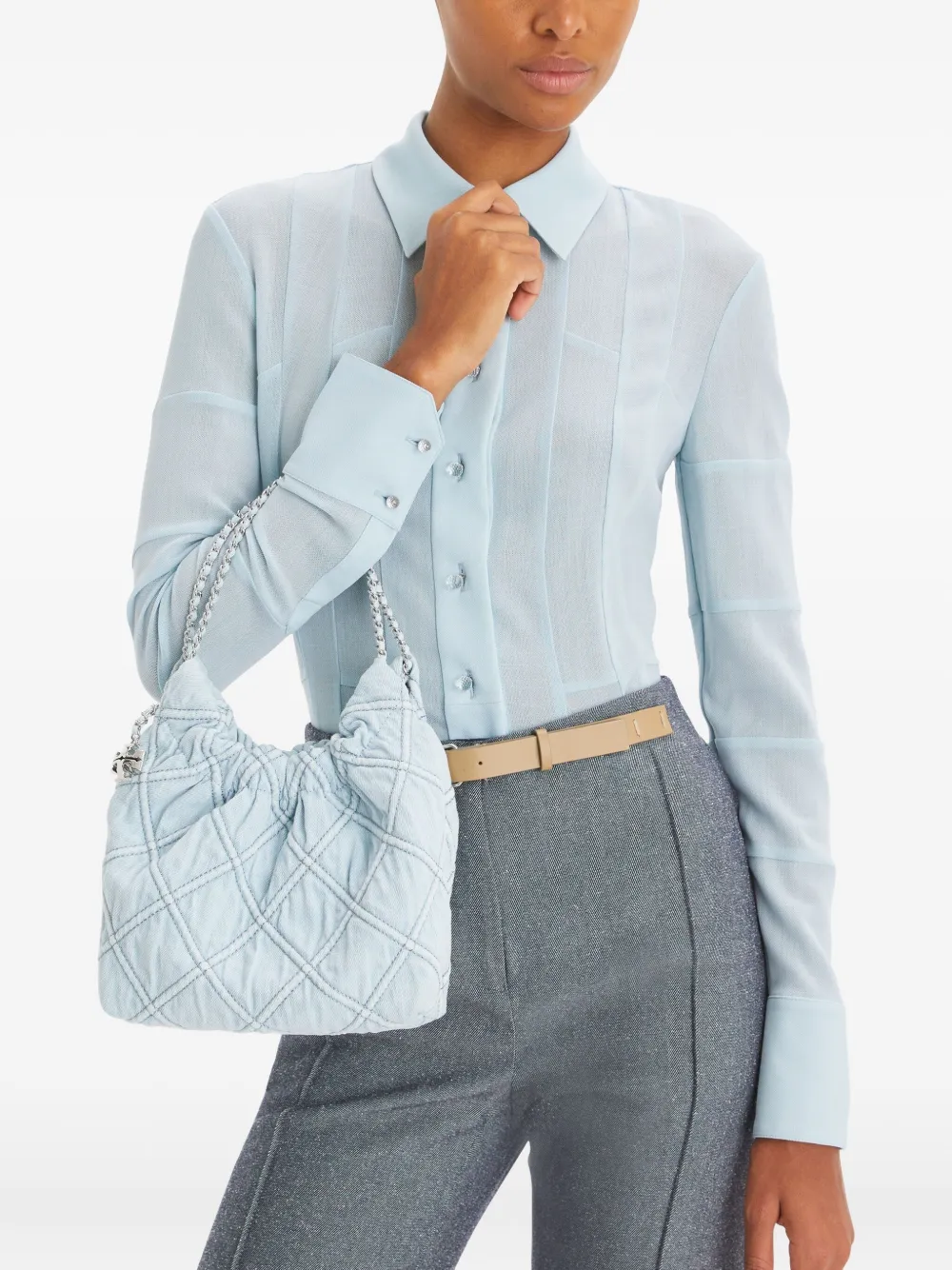 TORY BURCH MINI FLEMING DENIM CROSS BODY BAG